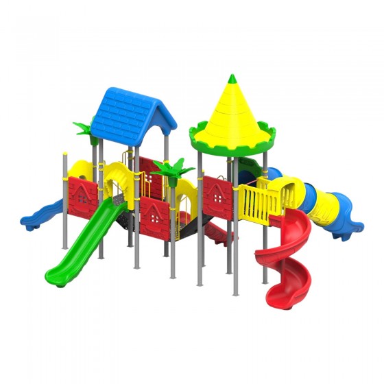 Çift Kule 4 Kaydırak Metal Oyun Parkı